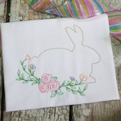 Vintage Easter Bunny with Flowers Machine Embroidery Design